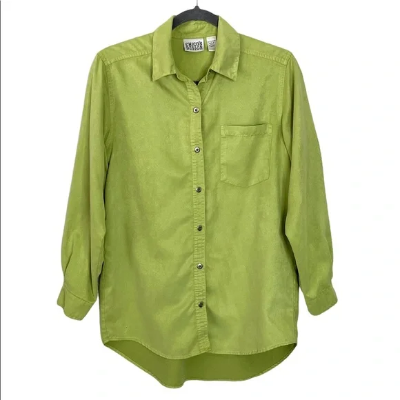 Chico's | Tops | Vintage Neon Green Suede Button Up Collared Shirt |  Poshmark